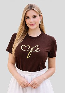 T-SHIRT FEMININA - FÉ CORAÇÃO - COR MARROM