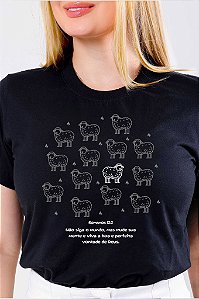 T-SHIRT FEMININA - OVELHAS ROMANOS 12:2 - COR PRETO