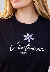 T-SHIRT FEMININA - VIRTUOSA PROVÉRBIOS 21:10 - COR PRETO