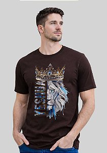 T-SHIRT MASCULINA - LEÃO YESHUA COROA - COR MARROM