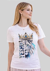 T-SHIRT FEMININA - LEÃO YESHUA COROA - COR MARFIM
