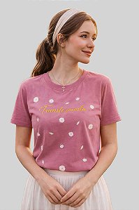 T-SHIRT FEMININA - TRANSFORMADA GIRASSOL- COR ROSA CLARO