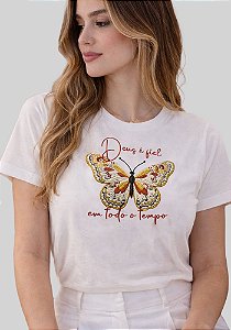 T-SHIRT FEMININA - DEUS É FIEL EM TODO O TEMPO - COR MARFIM