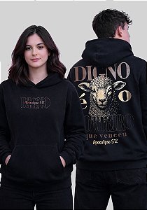 MOLETOM CAPUZ - DIGNO É O CORDEIRO - COR PRETO