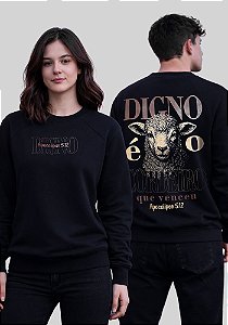 MOLETOM RAGLAN - DIGNO É O CORDEIRO - COR PRETO
