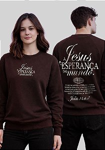 MOLETOM RAGLAN -JESUS ESPERANÇA DO MUNDO - COR MARROM