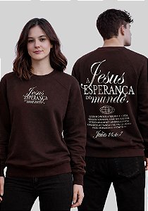 MOLETOM RAGLAN -JESUS ESPERANÇA DO MUNDO - COR MARROM