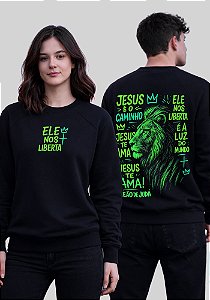 MOLETOM RAGLAN - JESUS É O CAMINHO ELE NOS LIBERTA- COR PRETO