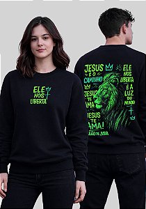 MOLETOM RAGLAN - JESUS É O CAMINHO ELE NOS LIBERTA- COR PRETO