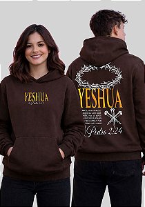 MOLETOM CAPUZ - COROA YESHUA 1 PEDRO 2:24 - COR MARROM