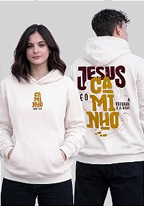 MOLETOM CAPUZ - JESUS É O CAMINHO- COR MARFIM