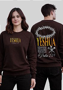 MOLETOM RAGLAN - COROA YESHUA 1 PEDRO 2:24 - COR MARROM