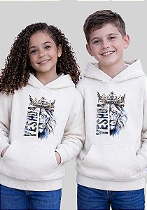 INFANTIL UNISSEX - MOLETOM CAPUZ COM BOLSO - LEÃO YESHUA - COR MARFIM