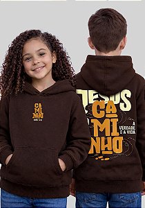 INFANTIL UNISSEX - MOLETOM CAPUZ COM BOLSO - JESUS É O CAMINHO - COR MARROM