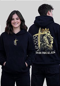 MOLETOM CAPUZ - LEÃO COROA TRIBO DE JUDÁ - COR PRETO