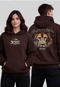 MOLETOM CAPUZ - LEÃO ELE VIVE COROA - MARROM
