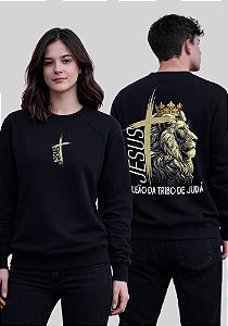 MOLETOM RAGLAN - LEÃO COROA TRIBO DE JUDÁ - COR PRETO