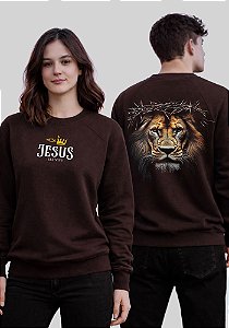 MOLETOM RAGLAN - LEÃO ELE VIVE COROA - MARROM