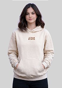MOLETOM CAPUZ - JESUS MINIMALISTA - COR MARFIM