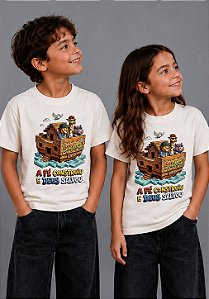 INFANTIL FEMININA - A FÉ CONSTRUIU E DEUS SALVOU - COR MARFIM