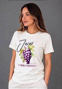 T-SHIRT FEMININA - JESUS A VIDEIRA VERDADEIRA - COR MARFIM