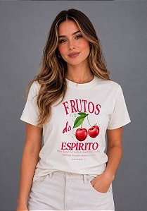 T-SHIRT FEMININA - FRUTOS DO ESPIRITO - COR MARFIM