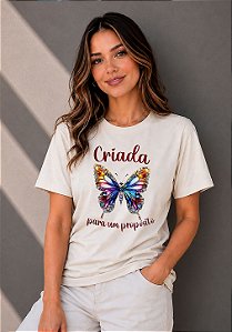 T-SHIRT FEMININA - CRIADA PARA UM PROPÓSITO - COR MARFIM