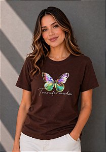 T-SHIRT FEMININA - TRANSFORMADA - COR MARROM