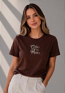 T-SHIRT FEMININA - CRISTO EU TE AMO - COR MARROM