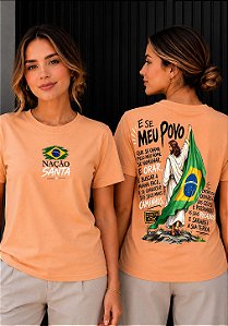 T-SHIRT FEMININA - NAÇÃO SANTA - COR LARANJA