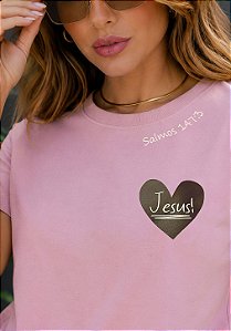 T-SHIRT FEMININA -JESUS SALMOS 147:3 - COR ROSA