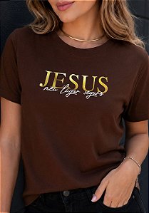 T-SHIRT FEMININA - JESUS MEU LUGAR SEGURO - COR MARROM