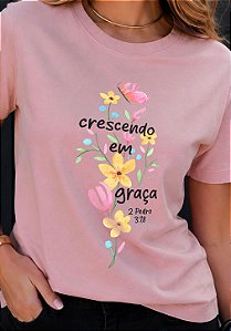 T-SHIRT FEMININA - CRESCENDO EM GRAÇA - COR ROSA