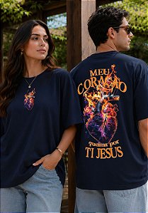 OVERSIZED - MEU CORAÇÃO QUEIMA POR TI JESUS - COR AZUL