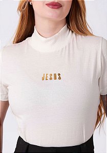 T-SHIRT GOLA ALTA - JESUS - ALTO RELEVO- MARFIM