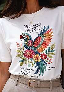 T-SHIRT FEMININA - ARARA SUAS ASAS - COR MARFIM