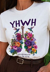 T-SHIRT FEMININA - CADA RESPIRAÇÃO FALA TEU NOME - COR MARFIM