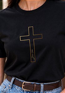 T-SHIRT FEMININA - JESUS VIVE CRUZ - COR PRETO