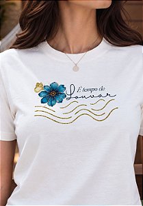 T-SHIRT FEMININA - É TEMPO DE LOUVAR - COR MARFIM