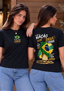 T-SHIRT FEMININA - FELIZ A NAÇÃO - COR PRETO