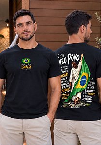 T-SHIRT MASCULINA - NAÇÃO SANTA - COR PRETO
