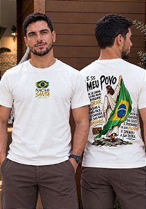 T-SHIRT MASCULINA - NAÇÃO SANTA - COR MARFIM