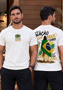 T-SHIRT MASCULINA - FELIZ A NAÇÃO - COR MARFIM