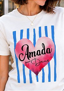 T-SHIRT FEMININA - CORAÇÃO AMADA POR DEUS - COR MARFIM
