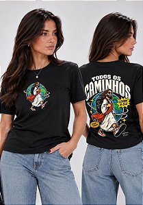 T-SHIRT FEMININA - TODOS OS CAMINHOS LEVAM A ELE - COR PRETO