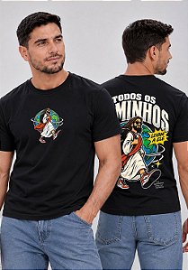 T-SHIRT MASCULINA - TODOS OS CAMINHOS LEVAM A ELE - COR PRETO