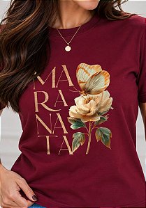 T-SHIRT FEMININA - FLOR MARANATA - COR BORDÔ