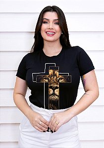 T-SHIRT FEMININA - CRUZ LEÃO - COR PRETO