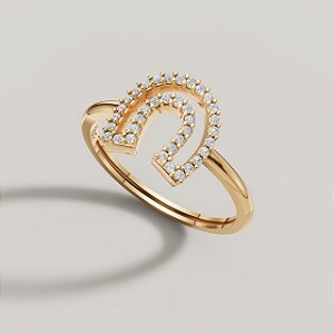 Anel ferradura diamantes  em ouro 18k