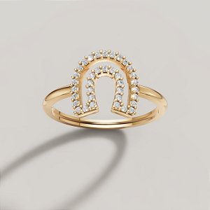 Anel ferradura moissanites cravejadas em ouro 18k